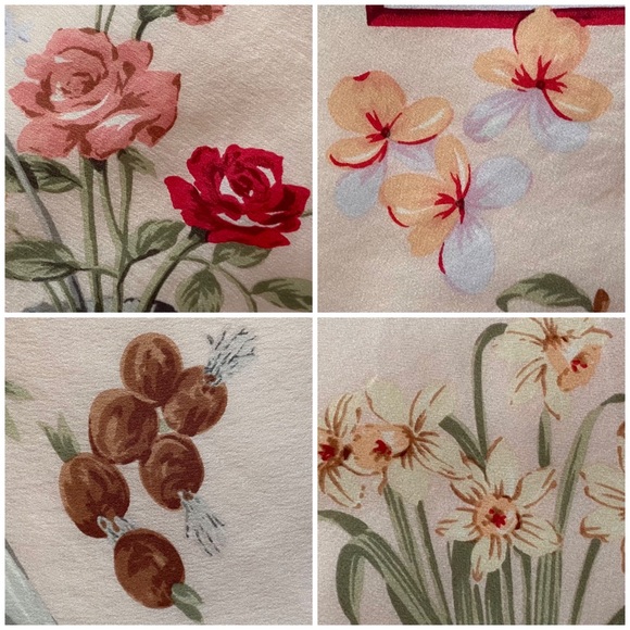 👒 Talbots, Vintage Perennial Millennial Floral Silk Scarf - Picture 8 of 16